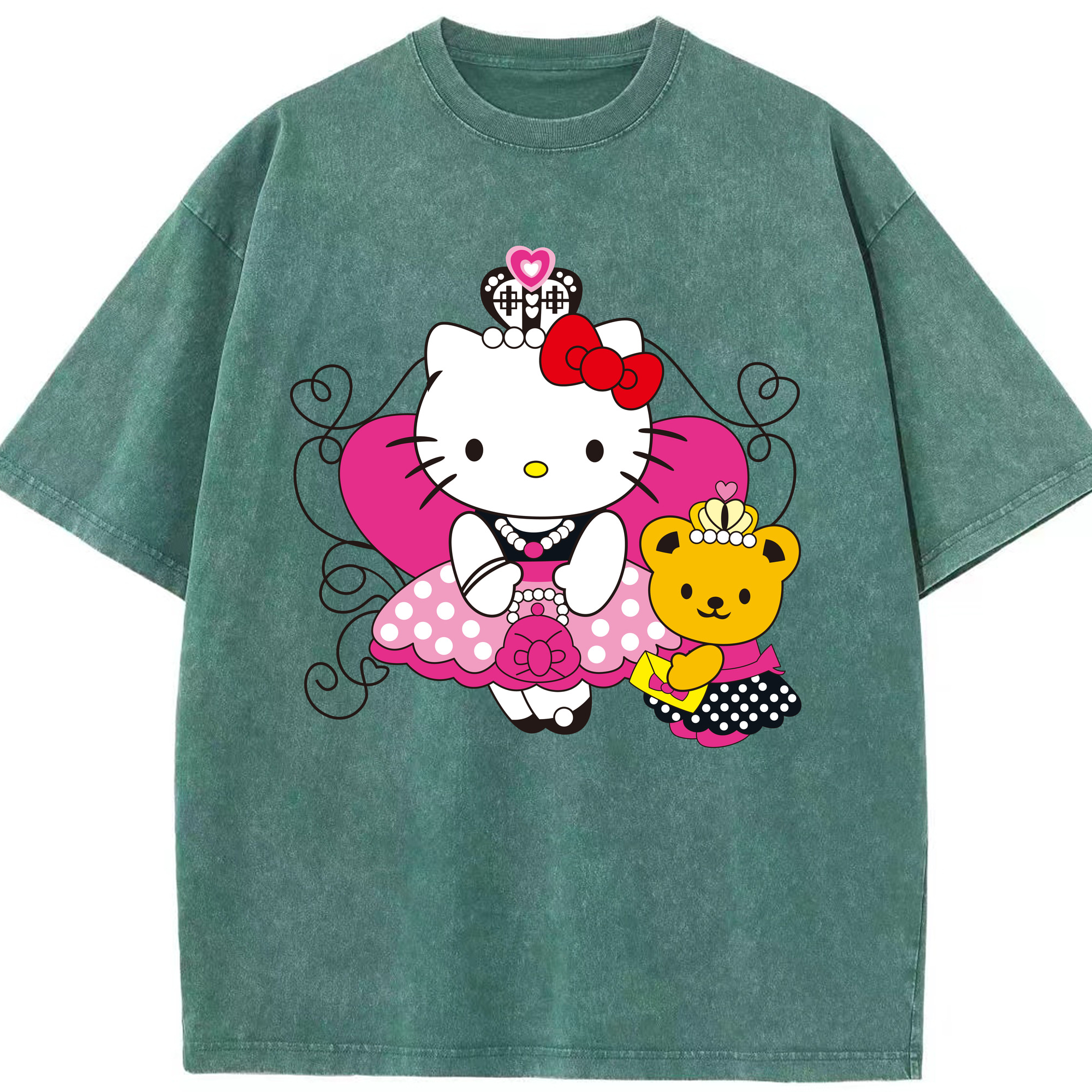 （画像用） Hello Kitty ハローキティ 綿100% ヴィンテージ風 半袖Tシャツ（フロントプリント）